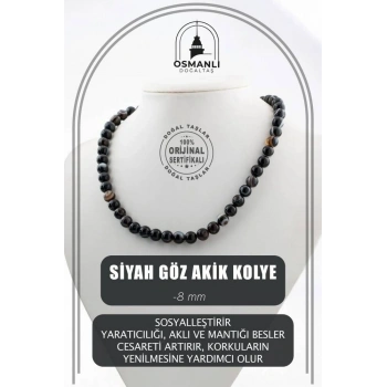 Siyah Göz Akik 8 mm Dizi Doğal Taş Kolye
