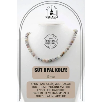 Süt Opal 8 mm Dizi Doğal Taş Kolye