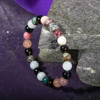 Terazi Burcu Bileklik Akuamarin, Dumanlı Kuvars, Güneş Taşı, Krizokol, Obsidyen, Siyah Turmalin