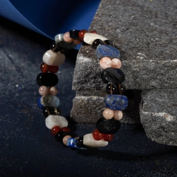 Terazi Burcu Bileklik Ay Taşı, Dumanlı Kuvars, Güneş Taşı, Kırmızı Akik, Lapis Lazuli, Siyah Turmalin