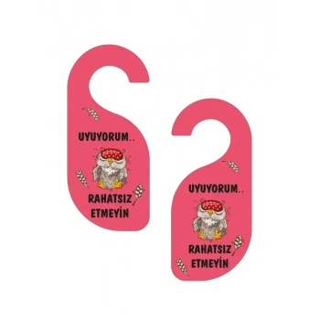 Uyuyorum Rahatsız Etmeyin Baykuş Tasarımlı Kapı Askısı Kapı Uyarı Levhası