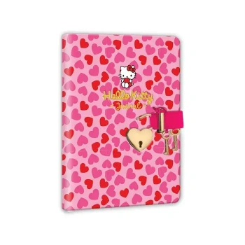 Victorias Journals Hush Hush Hello Kitty Tükenmez Kalem + Kalp Kilitli Çizgili 160 Yp 13x18 Kutulu