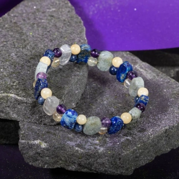 Yay Burcu Bileklik Ametist, Kalsit, Labradorit, Lapis Lazuli, Mavi Akik, Sedef