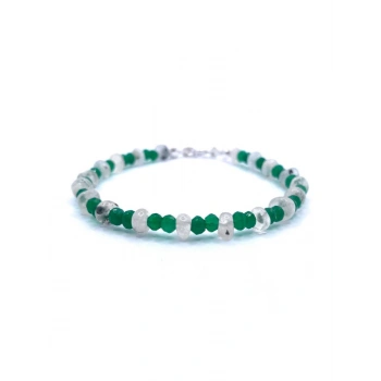 Yeşil Akik - Ay Taşı 4mm Doğal Taş Bileklik Gümüş Kapama