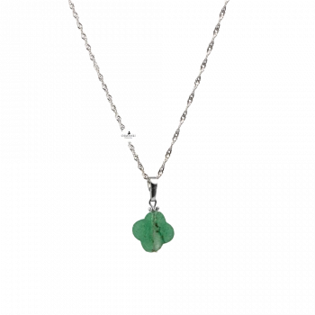 Yeşil Aventurin Doğal Taş Gümüş Zincir Yonca Kolye