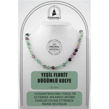 Yeşil Florit 8 mm Düğümlü Doğal Taş Kolye