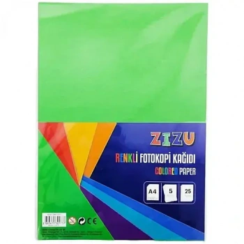 Zizu A4 Renkli Fotokopi Kağıdı 25 Li 5 Renk Karışık