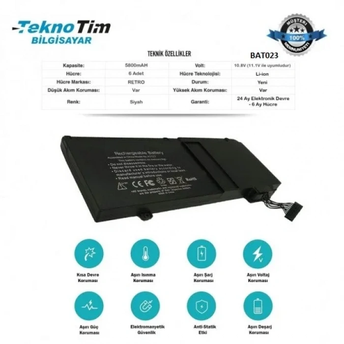 BAT023 APPLE Notebook Bataryasi 10,8 V 5800 mAH Muadil