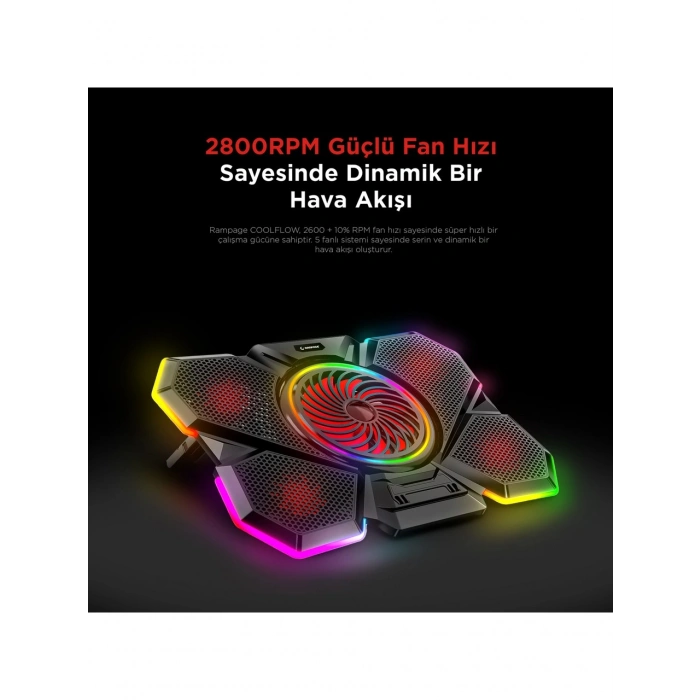 Rampage S47 Coolflow 5 Adet Kırmızı LED Fan 1 USB 7 Farklı Kademe Ayarı 10 17.3 Notebook Soğutucu Stand