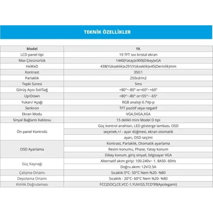 Uptech HD190 19 inc Geniş Ekran 75 Hz 5ms VGA,HDMI Led Monitör