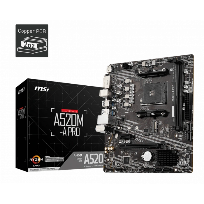 MSI A520M-A PRO DDR4 4600MHZ 1XHDMI 1XDVI 1XM.2 USB 3.2 MATX AM4 AMD AM4 5000/4000 /3000 SERİSİ İLE UYUMLU