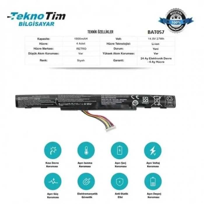 Acer Aspire E5-773G Aspire E5-773 Notebook Batarya - Pil