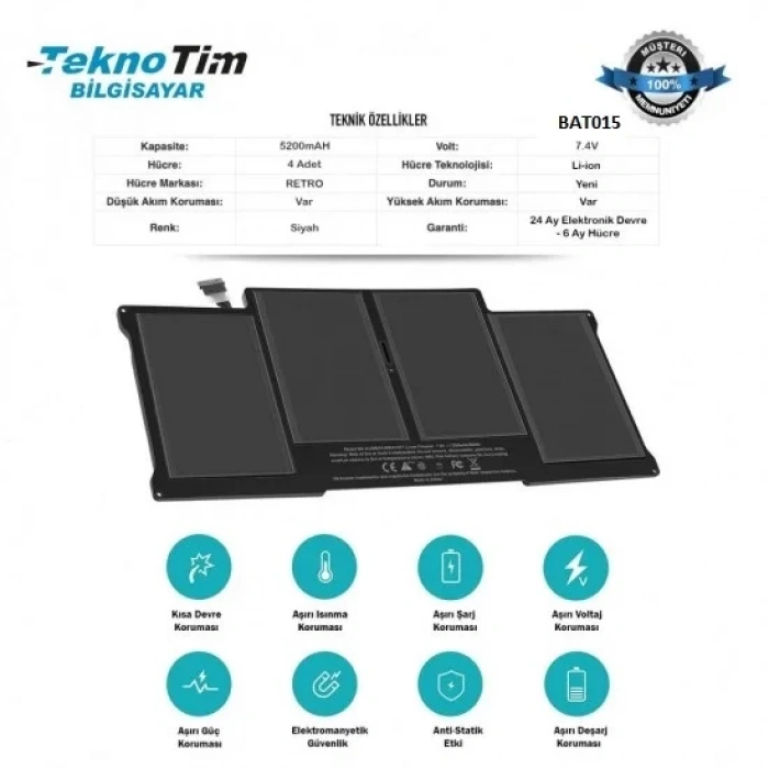 BAT015 APPLE Notebook Bataryasi 7,4 V 5200 mAH Muadil
