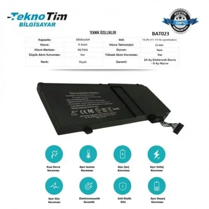 Apple MacBook Pro A1278 2012 uyumlu Batarya, Pili