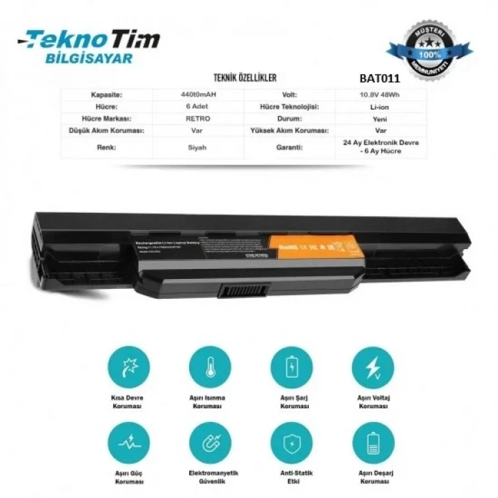 BAT011 ASUS  Notebook Bataryasi 10,8 V 440 mAH Muadil