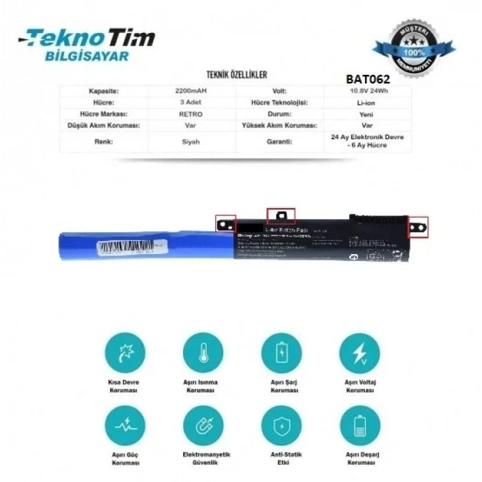 Asus A540, F540, R540, X540 2200mAh A31N1519 Batarya, Pil Ver2.