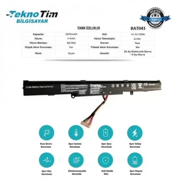 Asus GL553VD-DM065T GL553VD-DM032T Notebook Batarya - Pil