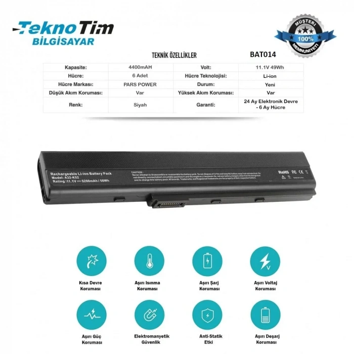 ASUS K52JR-SX229R LAPTOP BATARYASI, PİLİ