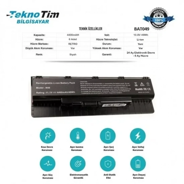 Asus N56JN-DB73 Notebook Batarya - Pil
