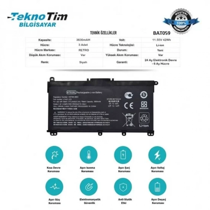 BAT059 HP Notebook Bataryasi 11,55 V 3630 mAH Muadil