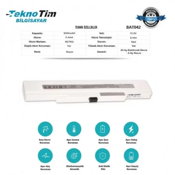 CASPER CMY.3120 PİL 6 CELL 6000 mAH BEYAZ