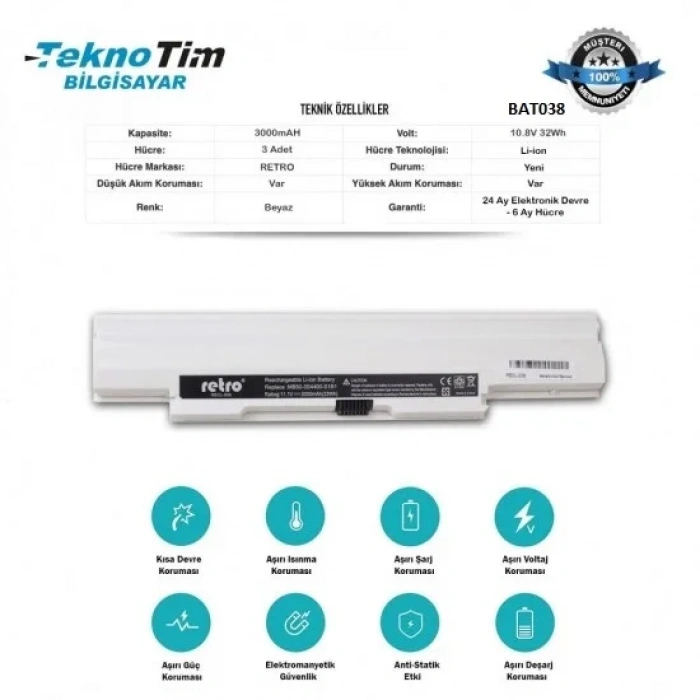 Casper MB50IA1 Uyumlu Pil -3 CELL Batarya Beyaz  