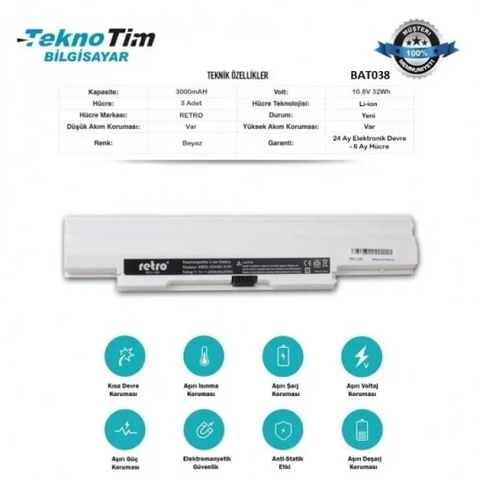 Casper Nirvana EC-MB5X CMA, CMC, CMF MB50 MB55 Pil -3 CELL Batarya Beyaz  