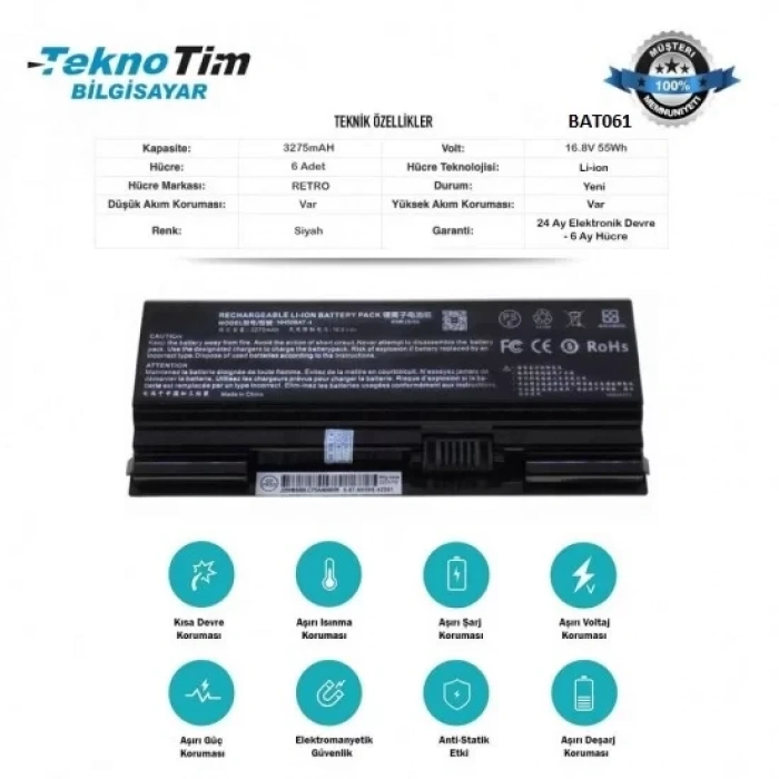 Clevo NH55RAQ, NH55RCQ, NH55RDQ Batarya Pil 