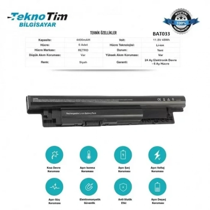 Dell Inspiron 14R Serisi Notebook Batarya - Pil