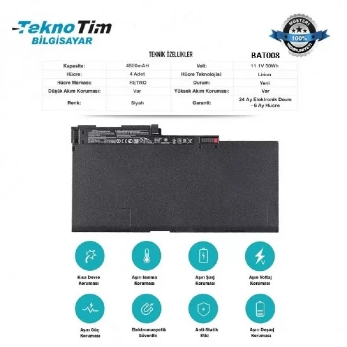 BAT008 Notebook Bataryasi 11,1V 4500 mAH Muadil