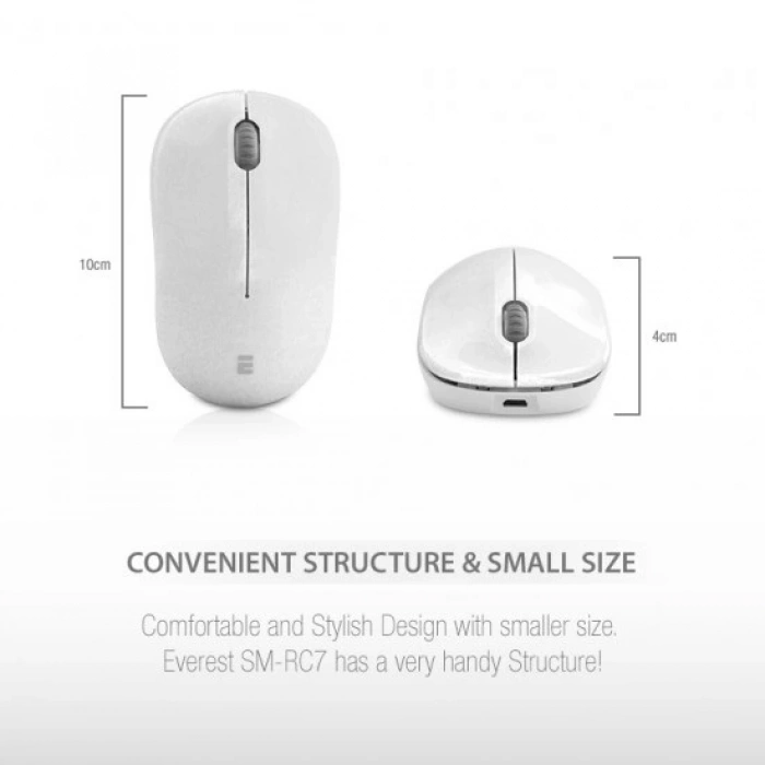 Everest SM-RC7 Usb Şarj Edilebilir Kablosuz Mouse - Beyaz