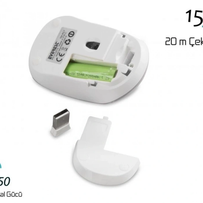 Everest SM-RC7 Usb Şarj Edilebilir Kablosuz Mouse - Beyaz