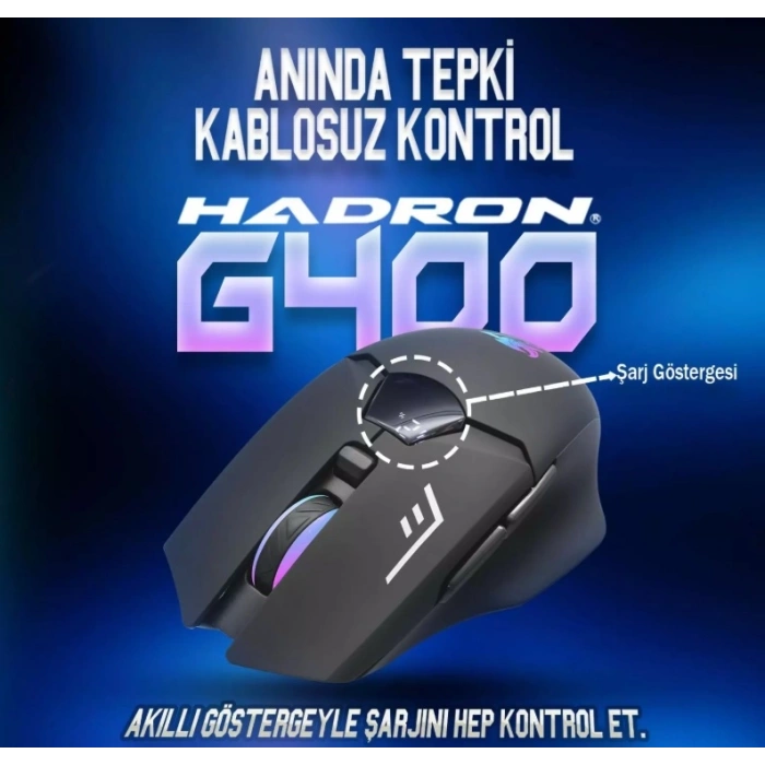 HADRON G400 Kablosuz Gaming Mouse Dual Mod 1600 DPI Sessiz RGB - Siyah