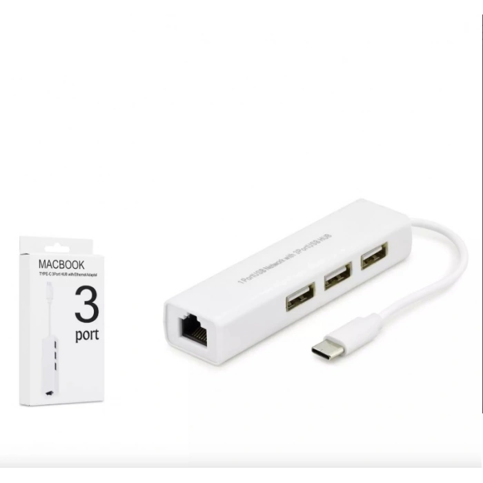 HADRON HDX7007 Type-C Combo Hub Ethernet 4 Port - Beyaz