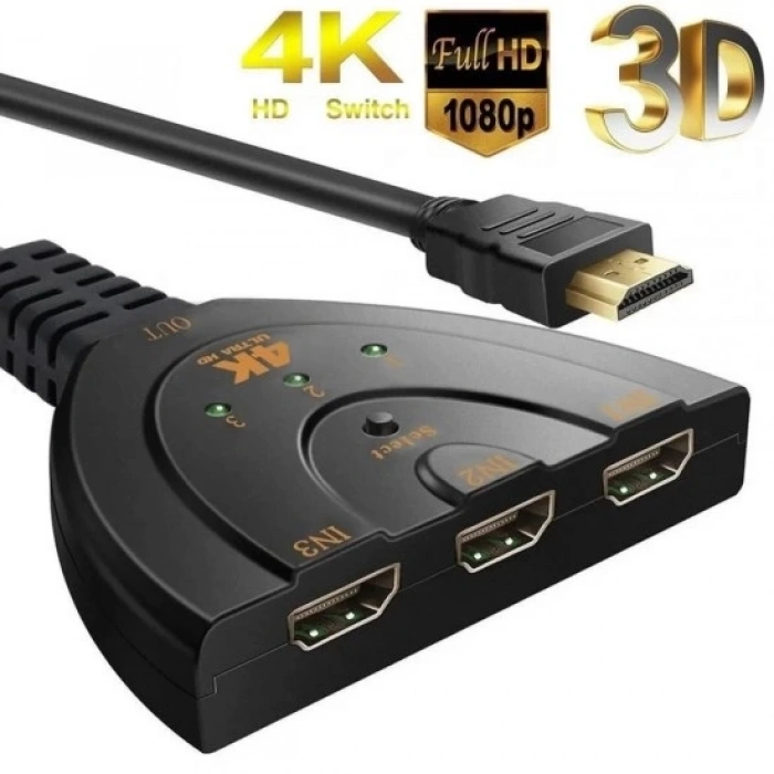Hdmi Switch 3 In 1 Out Hdmi Giriş Çoklayıcı Port Kablolu Hdmı Switch Çoğaltıcı Splitter
