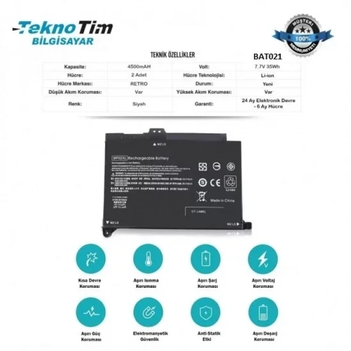 Hp Pavilion 15-au109nt Batarya Pil, BP02XL