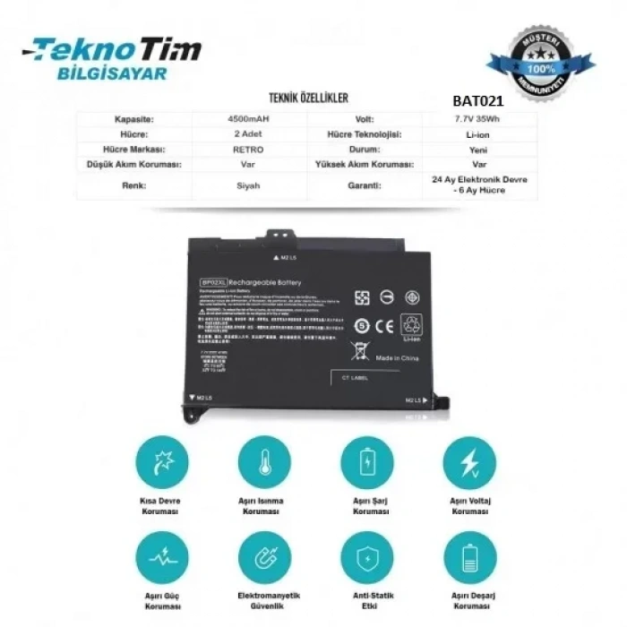 Hp Pavilion 15-au119nt Batarya Pil, BP02XL