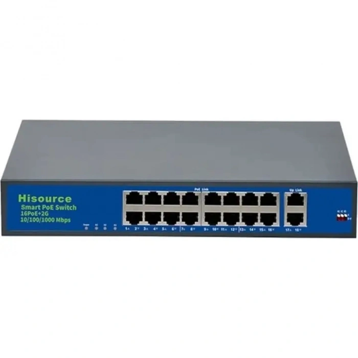INOX-F1620GBL 16 Port Gigabit PoE+ Anahtar | 16x PoE (802.3at) + 2x Uplink Port | 250W Güç Bütçesi | 250m CCTV Modlu Yönetilemez Switch