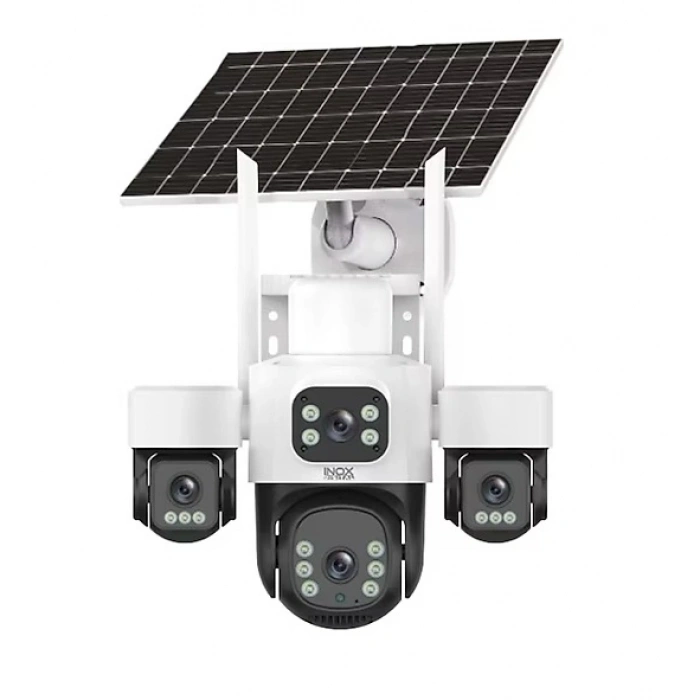 INOX-X14 4 Lensli Panoramik Solar 4G PTZ Kamera | E-SIM Uyumlu, Dahili Bataryalı ve Çift Yönlü Sesli Dış Mekan IP Kamera