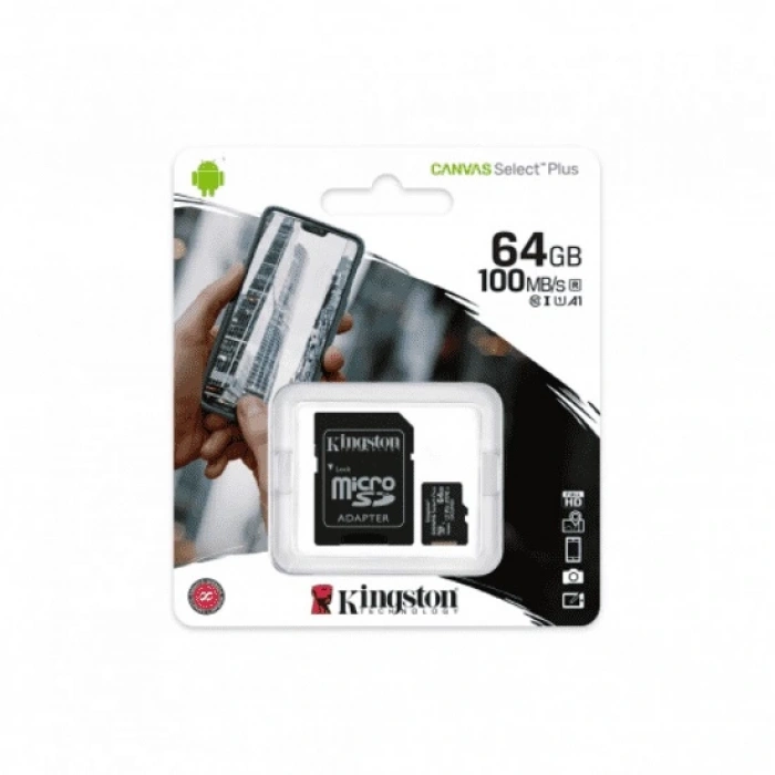 KINGSTON SDCS2/64GB, CANVAS, CL10, 100Mb/s, MicroSD Kart Bellek (SD Adaptörlü)