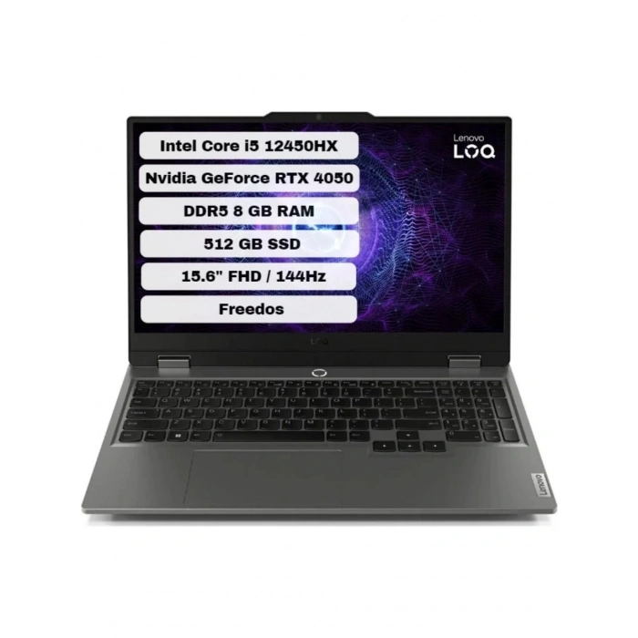 LENOVO LOQ Intel Core i5-12450HX 16GB 512GB SSD 15.6 FHD 144Hz RTX4050 6GB GDDR6 DOS Gaming PC 83LK008JTR