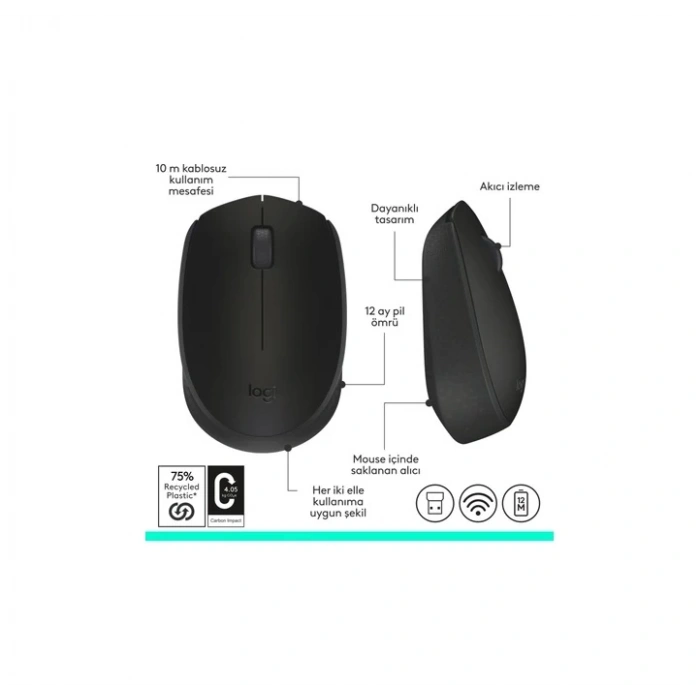 Logitech M171 USB Alıcılı Kablosuz Kompakt Siyah Mouse