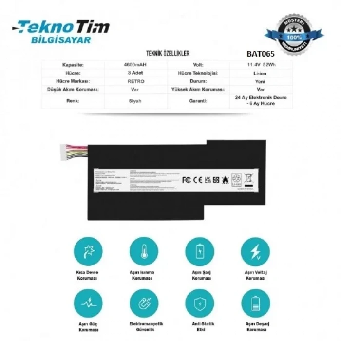 MSI BTY-M6K GS63 Batarya Pil