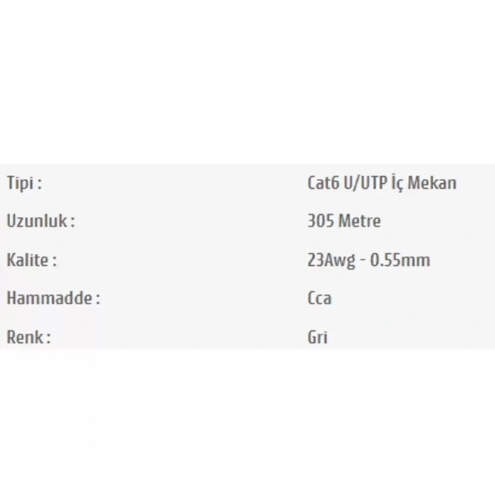 Pars Power 23 Awg 0.55 mm 305 Metre Network Cat6 U/UTP İç Mekan Data Kablosu PRS-1011