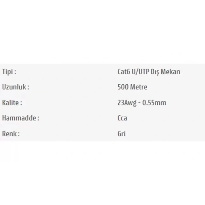 Pars Power 23 Awg 0.55 mm 500 Metre Network Cat6 U/UTP Dış Mekan Data Kablosu PRS-5011