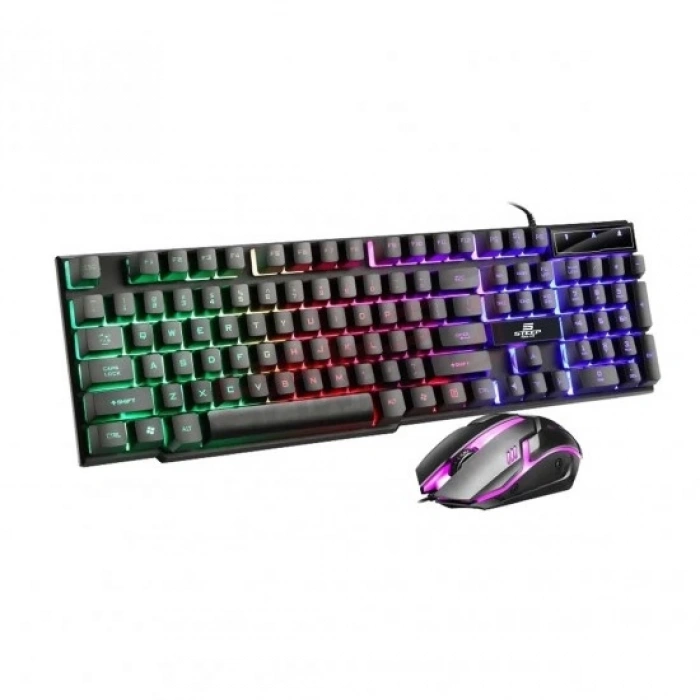 Steep Solid ST-KKM01S Mekanik Hisli Kablolu Rainbow Işıklı Oyuncu Klavye - Mouse Set