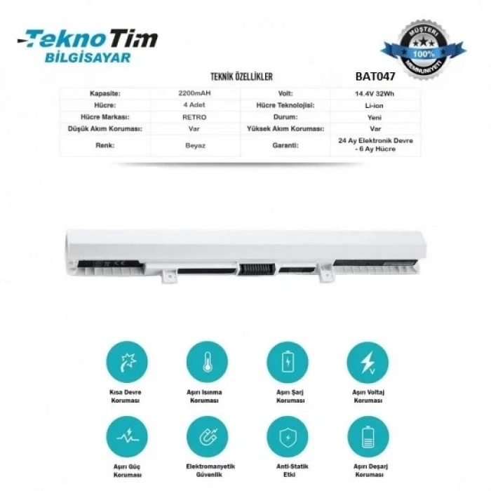 Toshiba Satellite L50-C-116, L50-C-178, L50-C-1wj Batarya Pil Beyaz