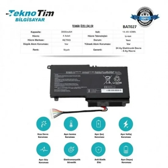 Toshiba Satellite P50-A-113 Satellite P50-A-118 Notebook Batarya - Pil