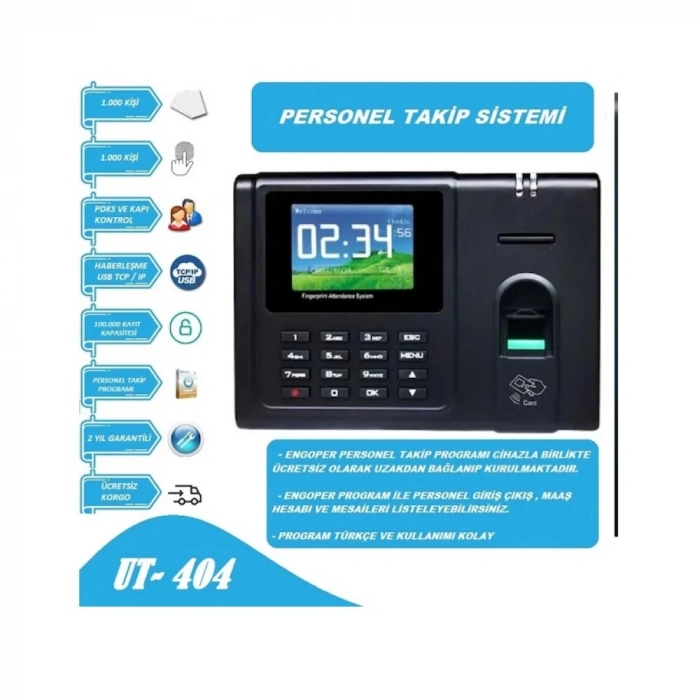 UT-404 Parmak İzi Personel Takip Sistemi Türkçe Program Kurulum Dahil