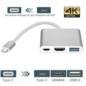 3in1 Type-C To Hdmi, Usb 3.0 + USB-C Dönüştürücü - Çevirici teknocool 3in 1 Type-c To Hdmi 4k Usb 3.0 Dönüştürücü Adaptör Macbook, Pro 2015 2016 2017 Samsung S8 S9 S10 Tkncl0123
